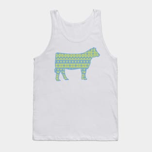 Farm Life Show Heifer with Blue & Green Southwest Pattern Tank Top